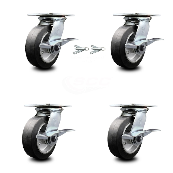 Service Caster 6 Inch Rubber on Aluminum Caster Set with Roller Bearing 4 Brake 2 Swivel Lock SCC-35S620-RAR-SLB-BSL-2-SLB-2 - main